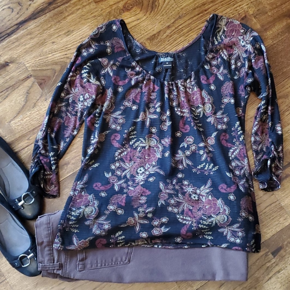 Womens Lucky Brand floral 3/4 sleeve size M